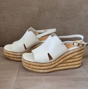 Cream Leather Wedge Sandals By Sarto
